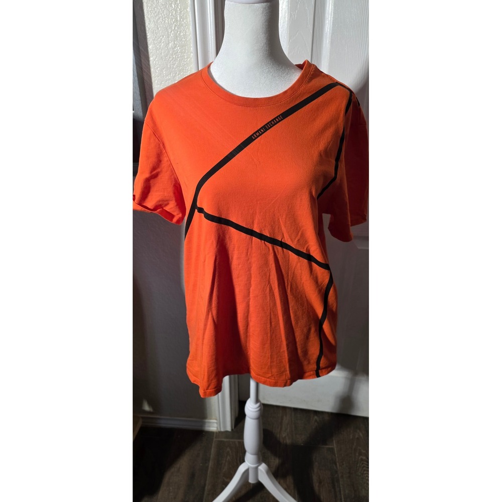 Armani Exchange Mens Orange Geometric Graphic Print T-Shirt Size M Regular